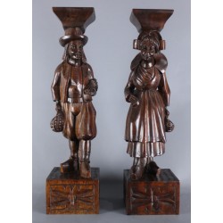ancienne-statue-personnage-bois-sculpté-couple-breton