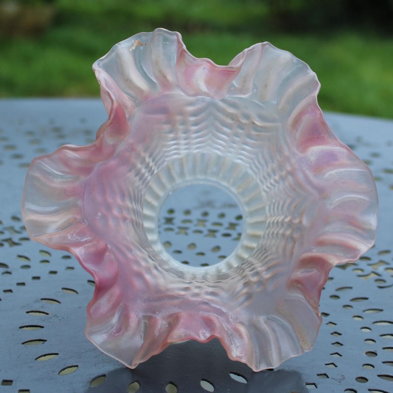 Lampe à Poser, Pied Tulipe En Verre Dépoli Et Abat-jour Cylindrique Fleuri - Décoration