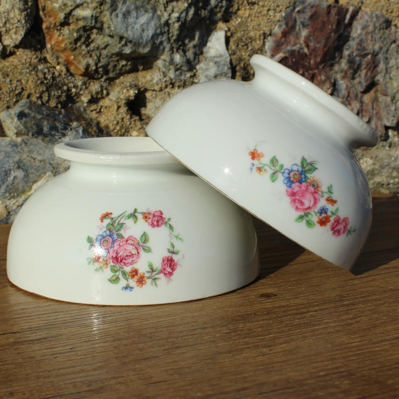 Lot De 2 Bols En Faïence épaisse MVX, Décor Floral Bleu, Jamais Servis
