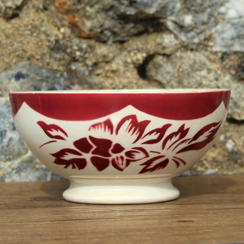 Grand Bol Ancien Digoin – Porcelaine Blanche, Motif Fleur, 16,5 Cm (1940, France)