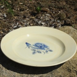 Plat-rond-rose-au-pochoir-bleu-faïëncerie-de-Digoin-Sarreguemines