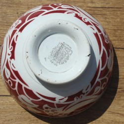 ancien-bol-faïence-de-Badonviller-oiseau-rouge-et-blanc--au-pochoir-