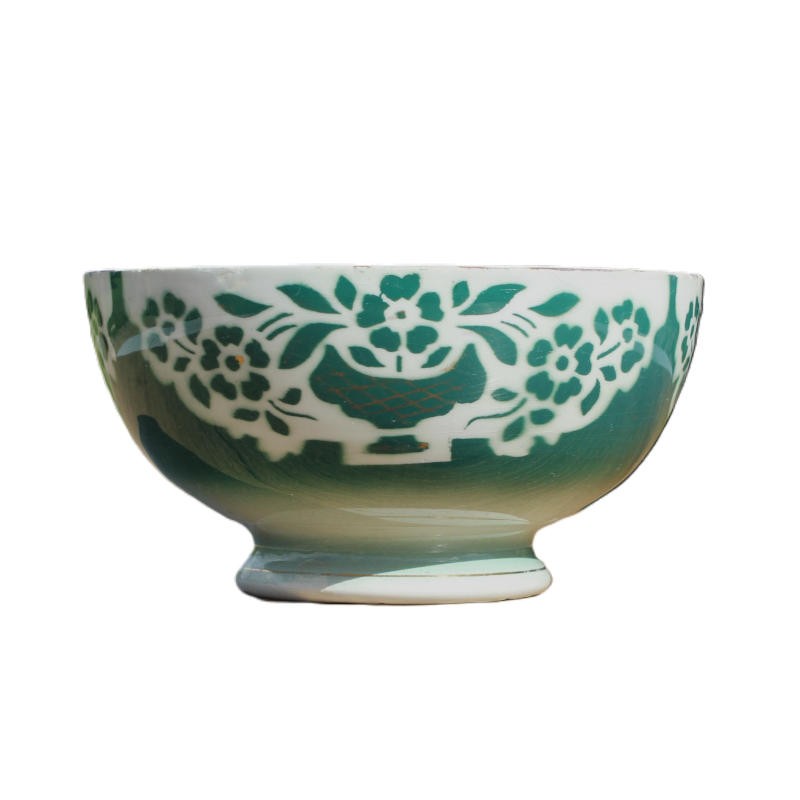 Choisy le roi terre de fer grand bol ancien pochoir vert