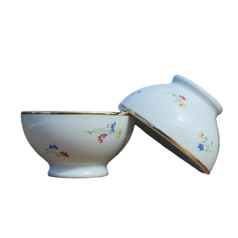 2 petits bols agrémenté de petite fleurs et liseré or, porcelaine Apilco, France