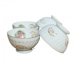 Bol scène galande et motifs dorés vintage France porcelaine