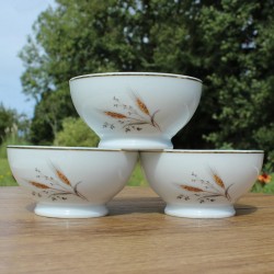 Bol épi de blé en porcelaine Apilco, Yves Deshoulières, France, lot de 3