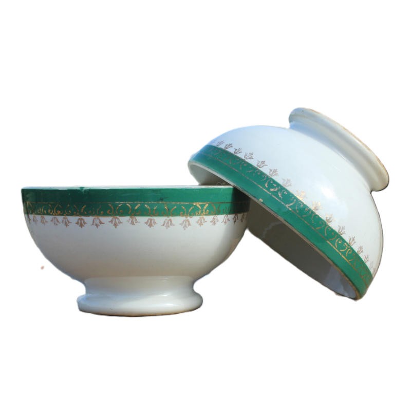 Sarreguemines 2 bols ancien blanc et vert