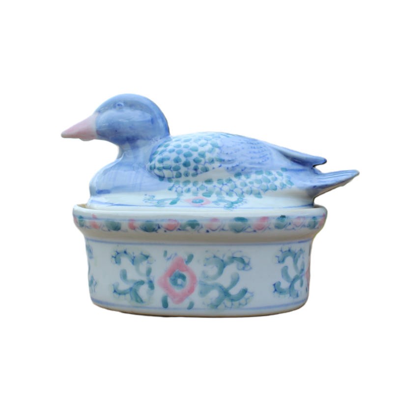 ancienne terrine en céramique canard bleu