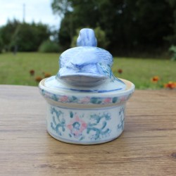 Terrine canard céramique bleu et rose vintage
