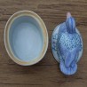 Terrine canard céramique bleu et rose vintage