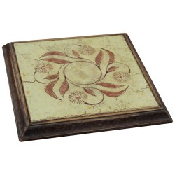 dessous de plat vintage en faïence et bois