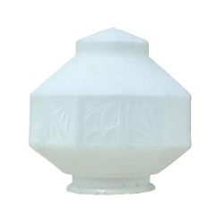 abat-jour hexagonal en verre opaque et décor relief