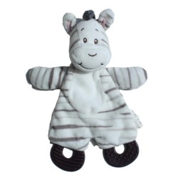 Doudou plat zèbre avec anneaux de dentition