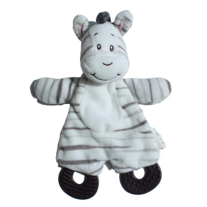 Doudou plat zèbre avec anneaux de dentition