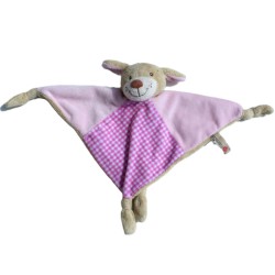 doudou plat chien beige carreaux rose et blanc Keels Toys