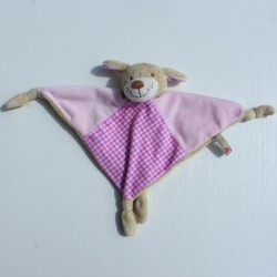 Doudou plat chien beige rose à carreaux