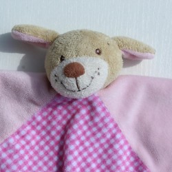 Doudou plat chien beige rose à carreaux