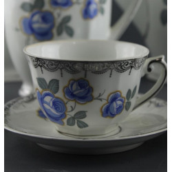 Service à café  à fleurs bleues, 11 pièces