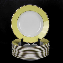 6 Assiettes Creuses Luneville Badonviller Jaune  blanc et Or