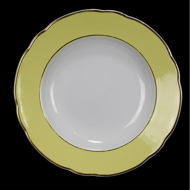 6 Assiettes Creuses Luneville Badonviller Jaune  blanc et Or